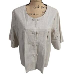 Live A Little LAL Tan and White Pleated Cropped Jacket Plus‎ Size 1X